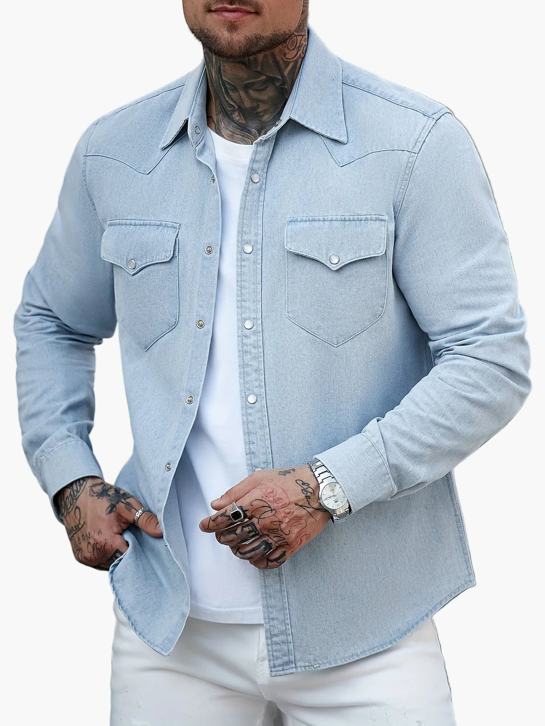 Lässiges Herren Western Hemd, Langarm, mit Druckknöpfen und Brusttaschen für Casual Alltagsmode.