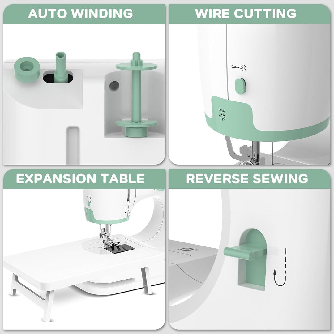 Vielseitige DIY-Nähmaschine mit 12 Stichen, elektrisch, tragbar, für Haushalt & Reparaturen, mit Zubehör.