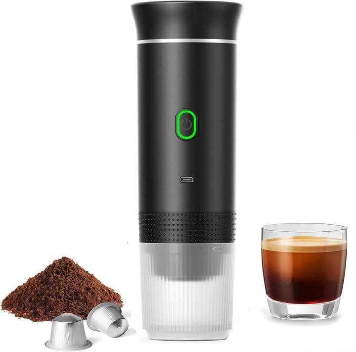 Tragbarer Raverno 3-in-1 Espresso-Kaffeemaker mit Akku für unterwegs, ideal für Reisekaffee & Camping.