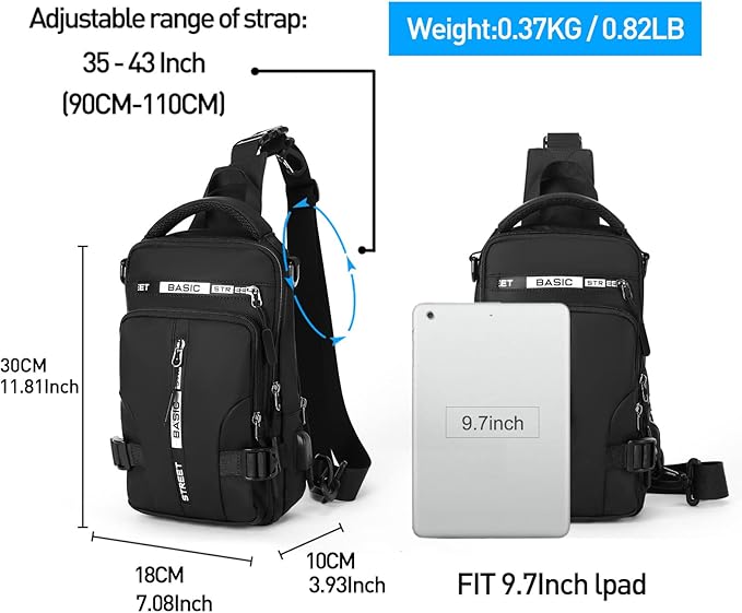 Vorderansicht des kompakten Unisex Sling-Rucksacks, ideal als Tagesrucksack und Reisetasche. Urbaner Stil.