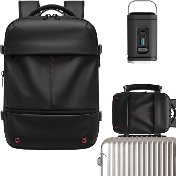 Rückenansicht des Arvid Rucksacks mit ergonomischen Schultergurten & Belüftung. Komfortables Reisegepäck.
