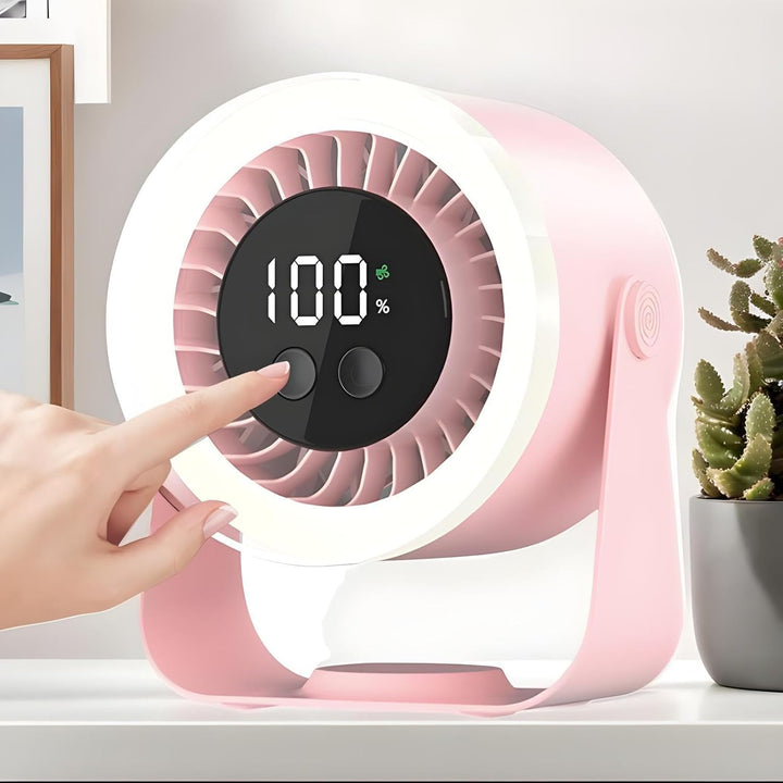 Tragbarer Akku-Ventilator Auralis in Schwarz, geräuscharm für Büro & Heim.