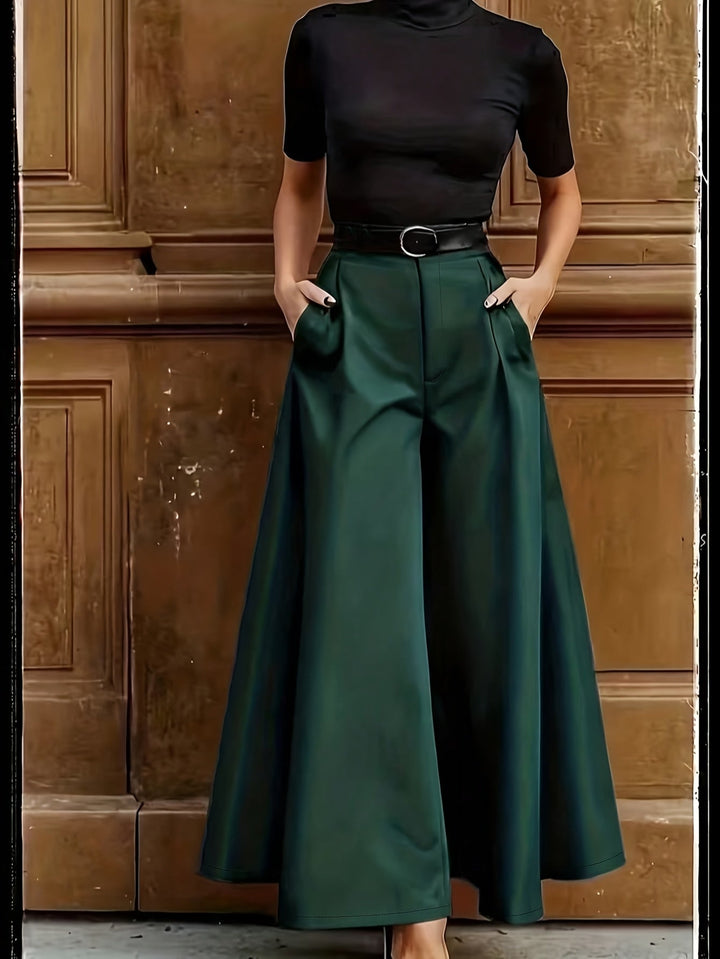 Damen Palazzo-Hose weitbeinig, hoch tailliert, elegant für Business & Abend.