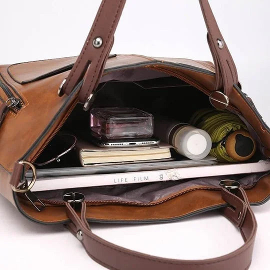 Praktische Damen Ledertasche Ralaana in Braun, mit viel Stauraum & sicherem Reißverschluss.