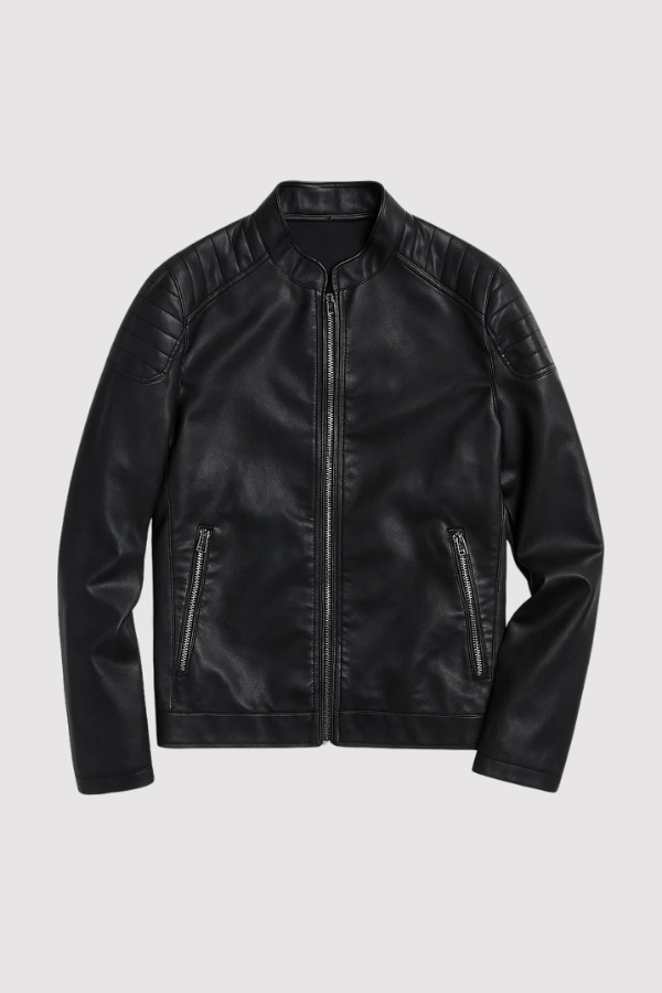 Schwarze Herren Slim Fit Jacke mit Reißverschluss, klassisch elegant für Frühling & Herbst.