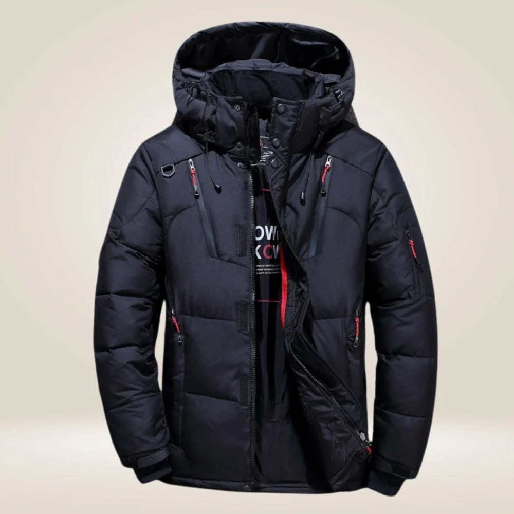 Orange Herren Winterjacke, warm & winddicht. Wasserabweisende Outdoorjacke für Kälteschutz bei Extremwetter.