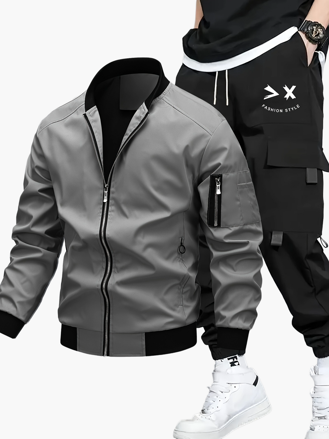 Komfortable Herren Cargo Jogginghose des Streetwear Sets mit praktischen Taschen. Lockerer Schnitt, Komfort Outfit.