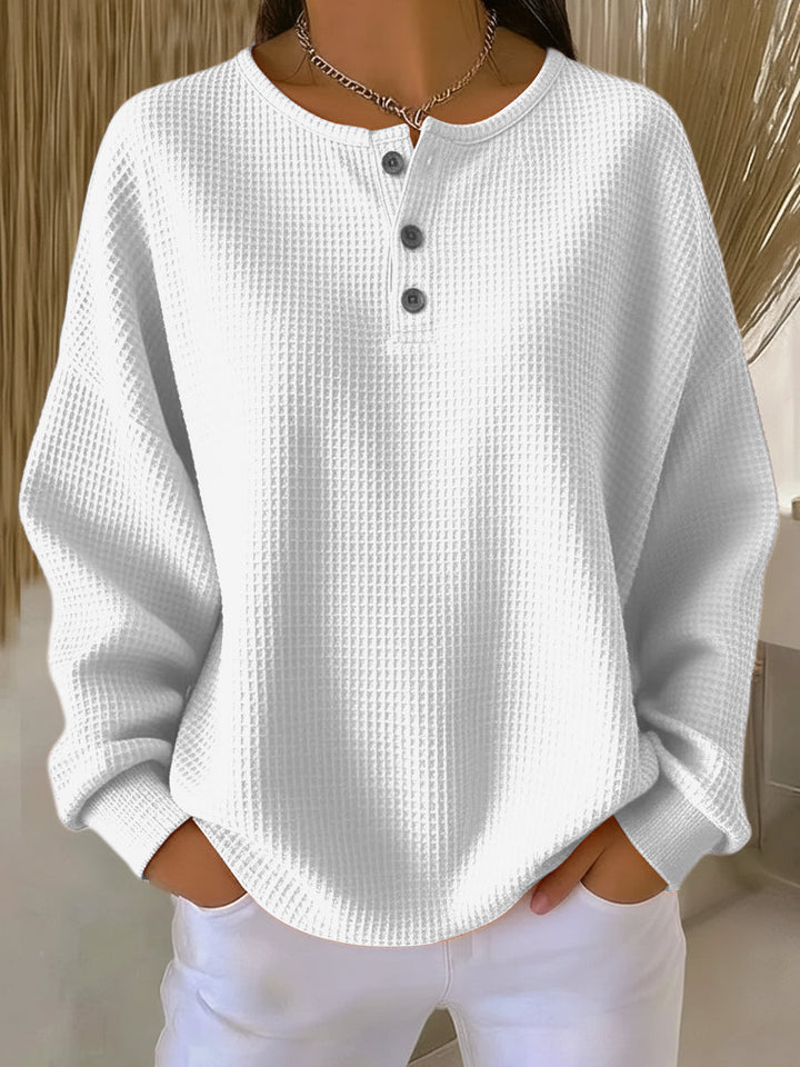 Bequemes Damen Henley Sweatshirt mit Langarm & Waffelstruktur, perfekt für Casual Damenmode.