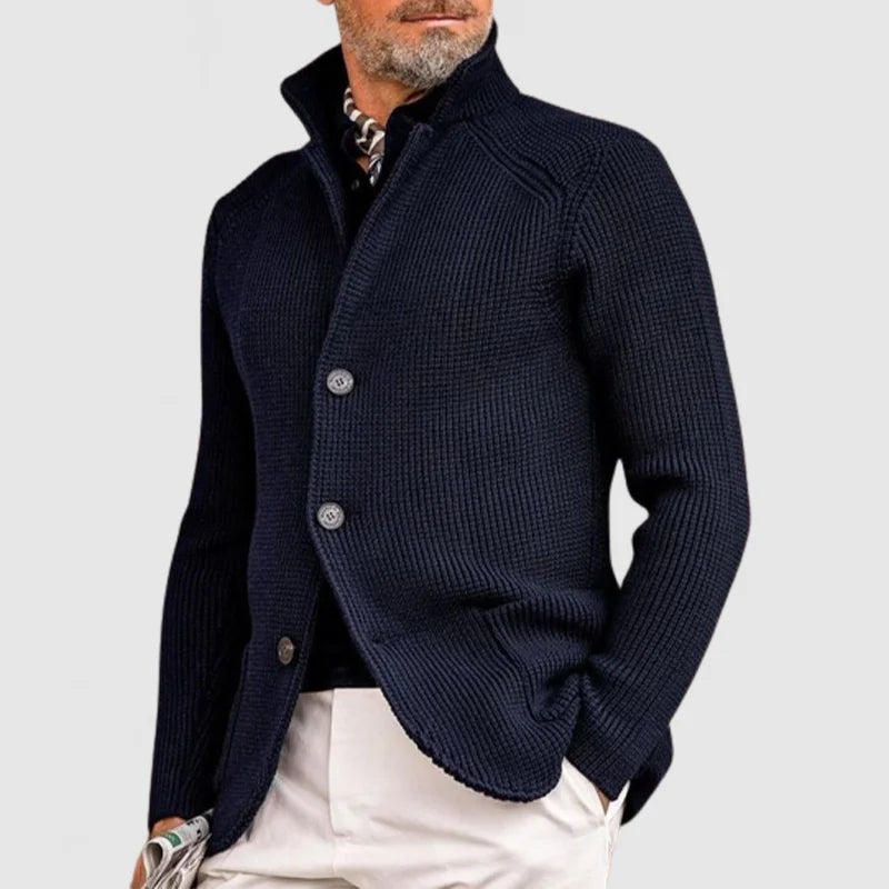 Herren-Cardigan mit Stehkragen und Knopfleiste, perfekt für den Herbst und Freizeit-Looks.