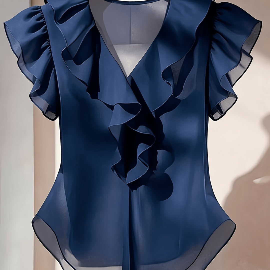 Rüschenbluse für Damen mit Volantärmeln. Ideal für ein schickes Abend-Outfit.