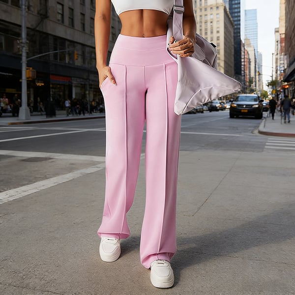 Damenhose mit weitem Bein, unifarben, elegant für Business und entspannte Freizeit-Looks.