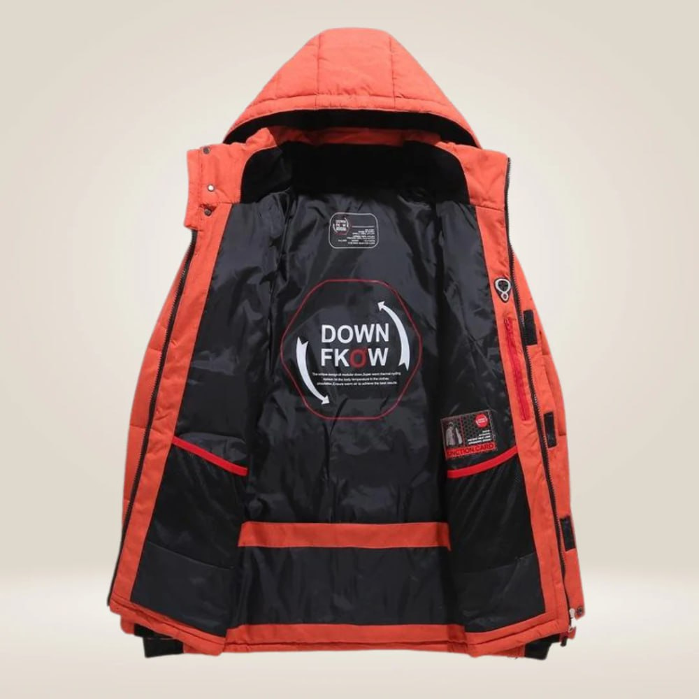 Schwarze Herren Warme Winterjacke für Extremwetter. Winddicht, wasserabweisend, Kälteschutz Outdoorjacke.