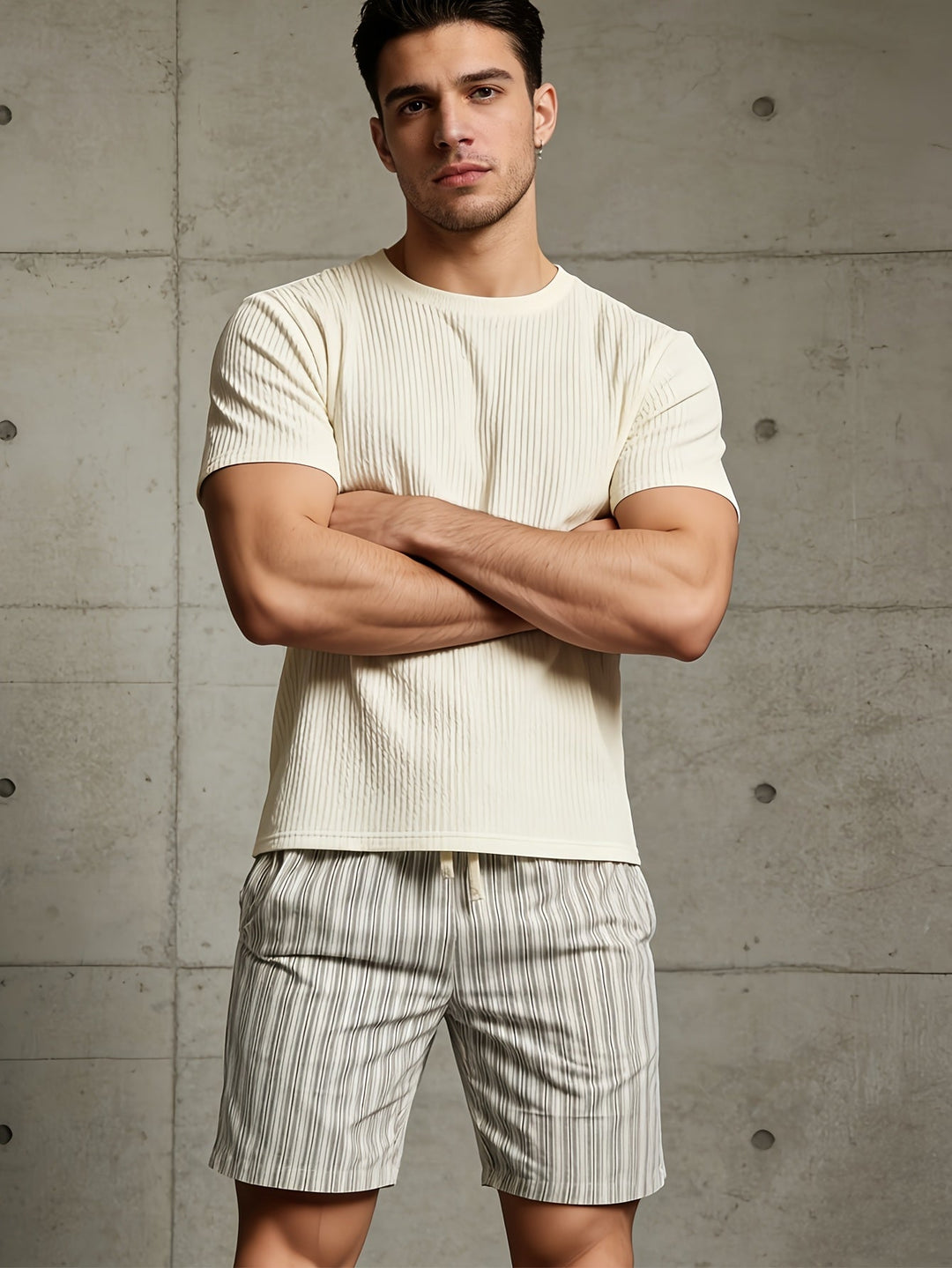 Herren Bermuda Shorts mit Kordelzug und Streifenmuster. Ideal als Freizeithose, Golfshorts oder für den Urlaub.