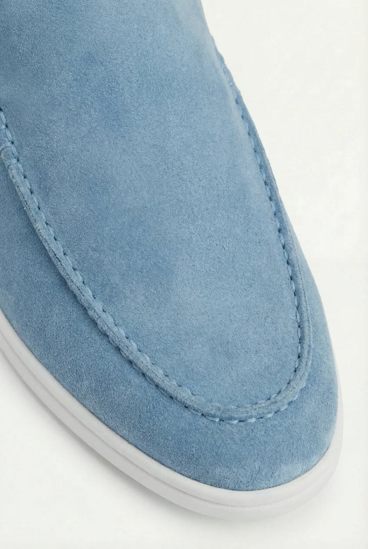 Blaue Herren Freizeitmules mit Moc-Toe Design, leichte Slip-Ons mit offener Ferse für den Sommer.