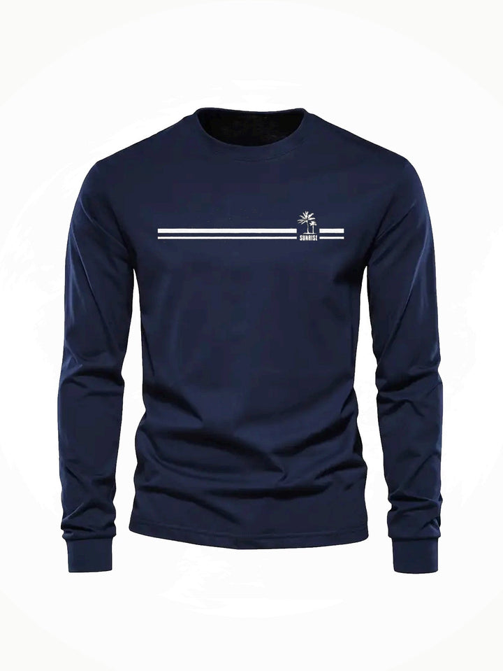 Herren Langarmshirt mit stilvollem Palmen-Print und Rundhalsausschnitt für Freizeit und Alltag.