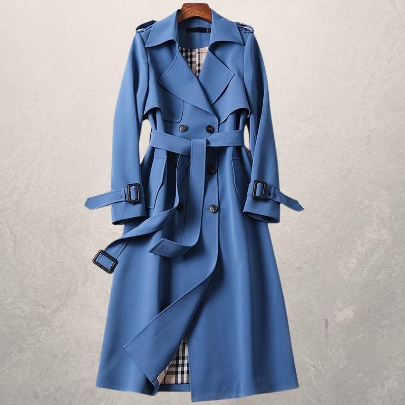 Vielseitiger Damen Büromantel, mittellang, mit klassischem Polo-Kragen und femininer Schnürung. Damenmode.