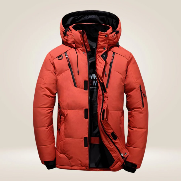 Blaue Herren Winterjacke, extrem warm & winddicht. Wasserabweisende Outdoorjacke für Kälteschutz bei Extremwetter.
