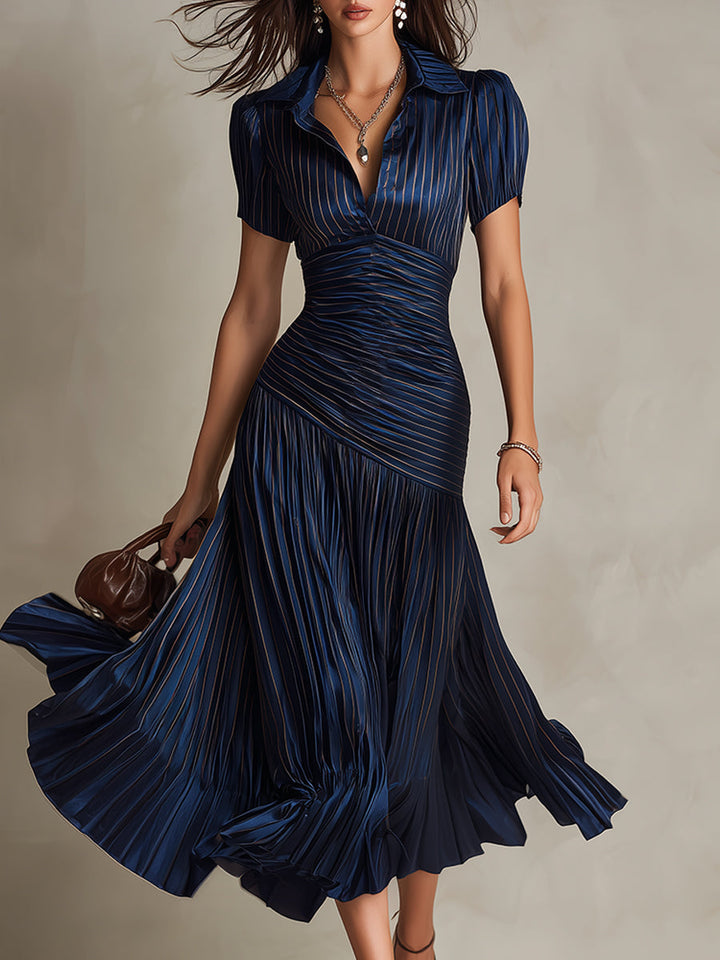 Damen Retro gestreiftes Midikleid, elegant und zeitlos für Sommer & Freizeit.