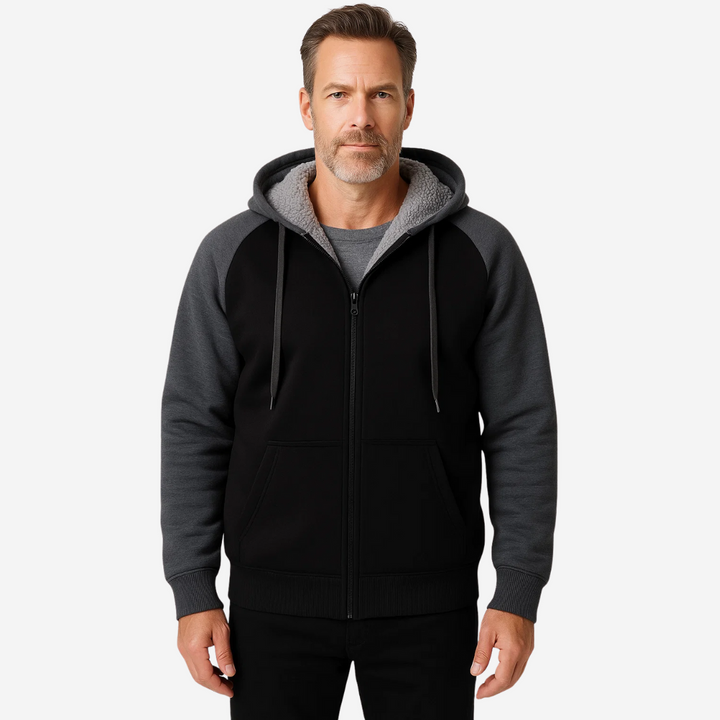 Warmer Herren Hoodie mit Sherpa-Futter, perfekt für Outdoor-Aktivitäten und kühle Wintertage.