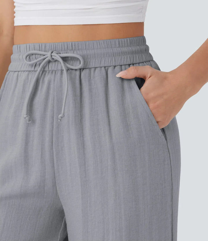 Damenhose weites Bein, stilvoll & bequem. Elegante Sommerhose mit Kordelzug für Freizeit & Urlaub.