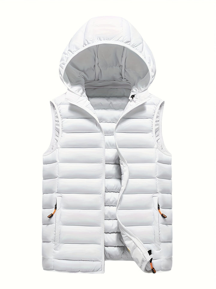 Vielseitige Herren Steppweste mit Kapuze, warm und bequem, ideal für Lagenlook.