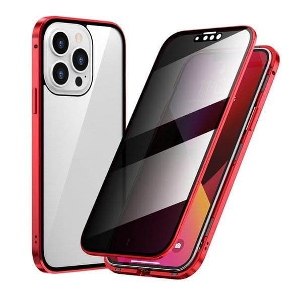 iPhone Schutzhülle magnetisch mit Sichtschutz, Metallrahmen und integriertem Displayschutz für Privatsphäre.