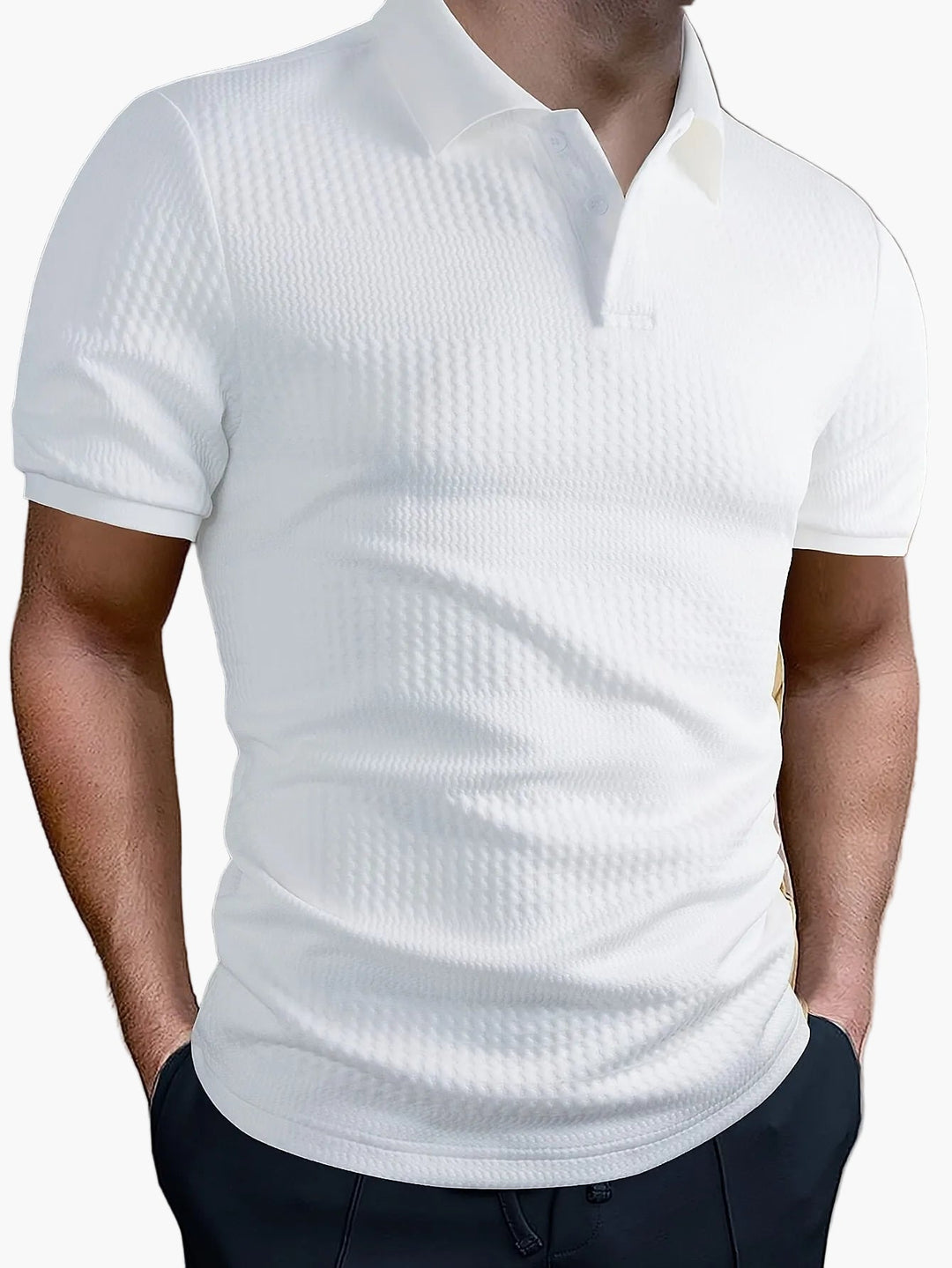 Herren Slim Fit Poloshirt, strukturiert, kurzarm, für eleganten Freizeit-Look & Büro.