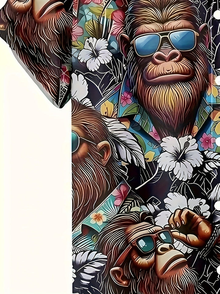 Statement Hawaiihemd für Herren mit Gorilla und lebhaftem tropischen Design.