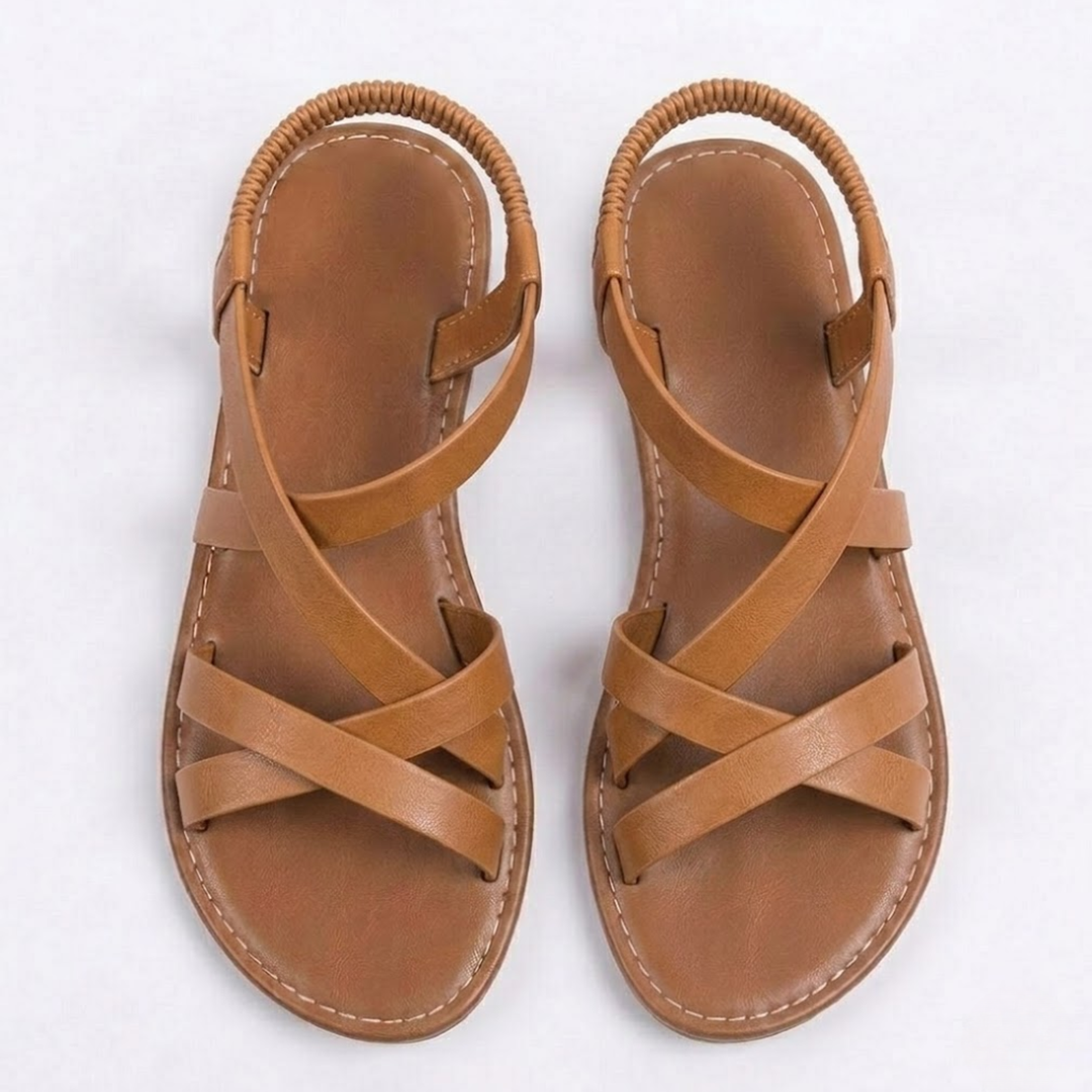 Flache Damen Sandalen mit überkreuzten Riemen, ideal für sommerlichen Komfort und Freizeit.