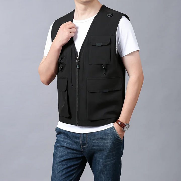Herren Weste mit Multitaschen für Outdoor-Aktivitäten, atmungsaktiv & praktisch für Reisen.