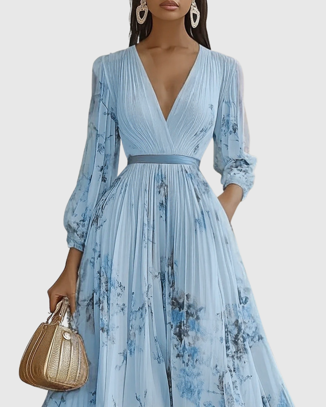 Elegantes Damen Plissee Maxikleid, ideal für festliche Anlässe und besondere Abende.