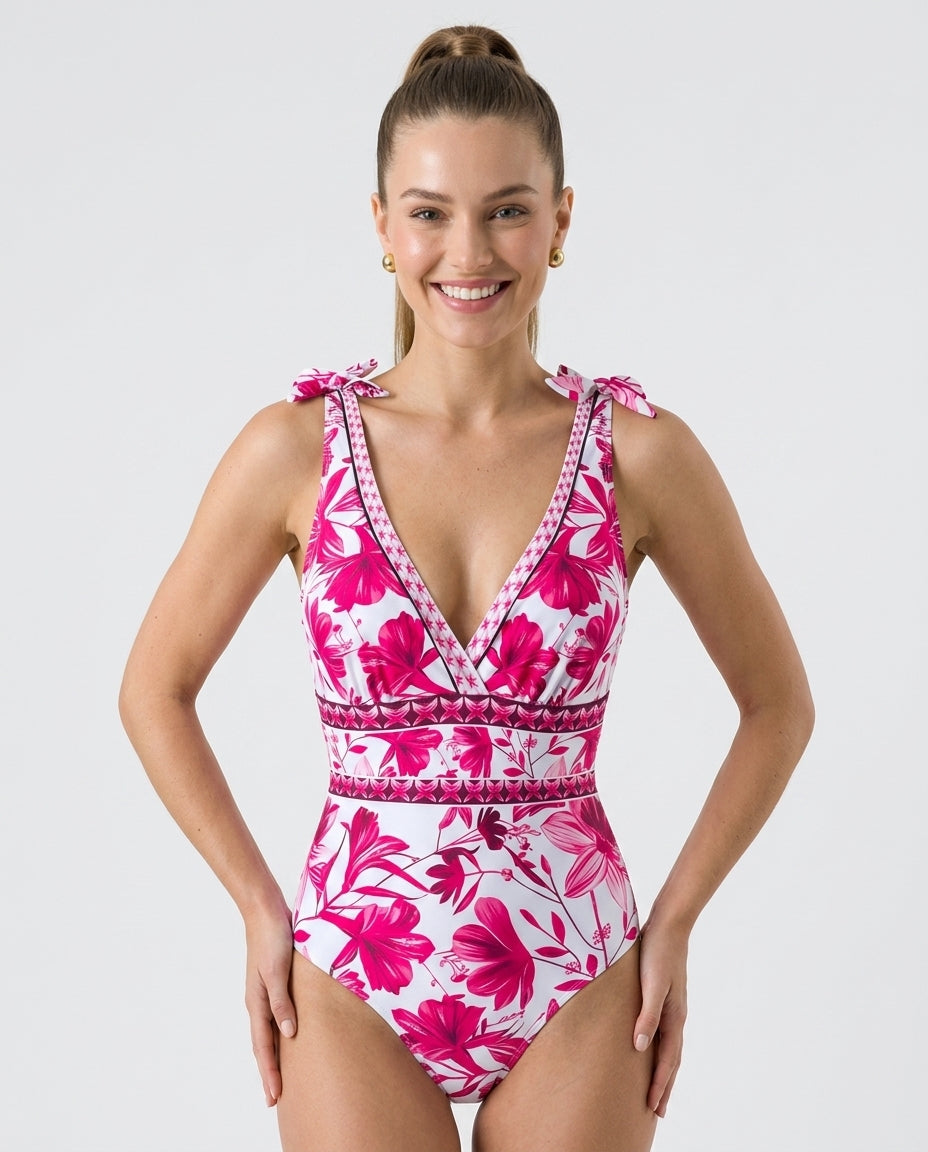 Femininer Damen Badeanzug im Strandkleid-Stil, ideal für den Urlaub und sommerliche Tage.