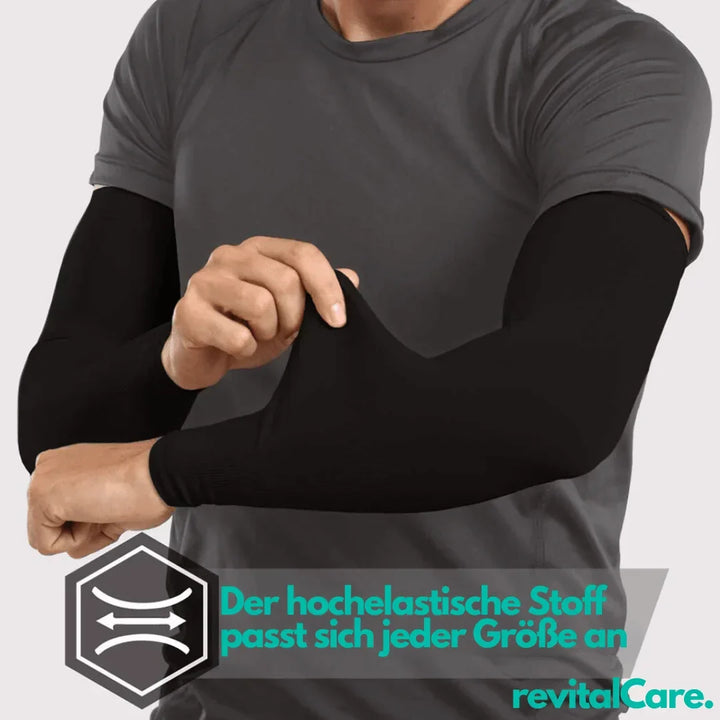 Komfortabler Kompressions-Armsleeve weiß, für Alltag und Muskelunterstützung beim Training.
