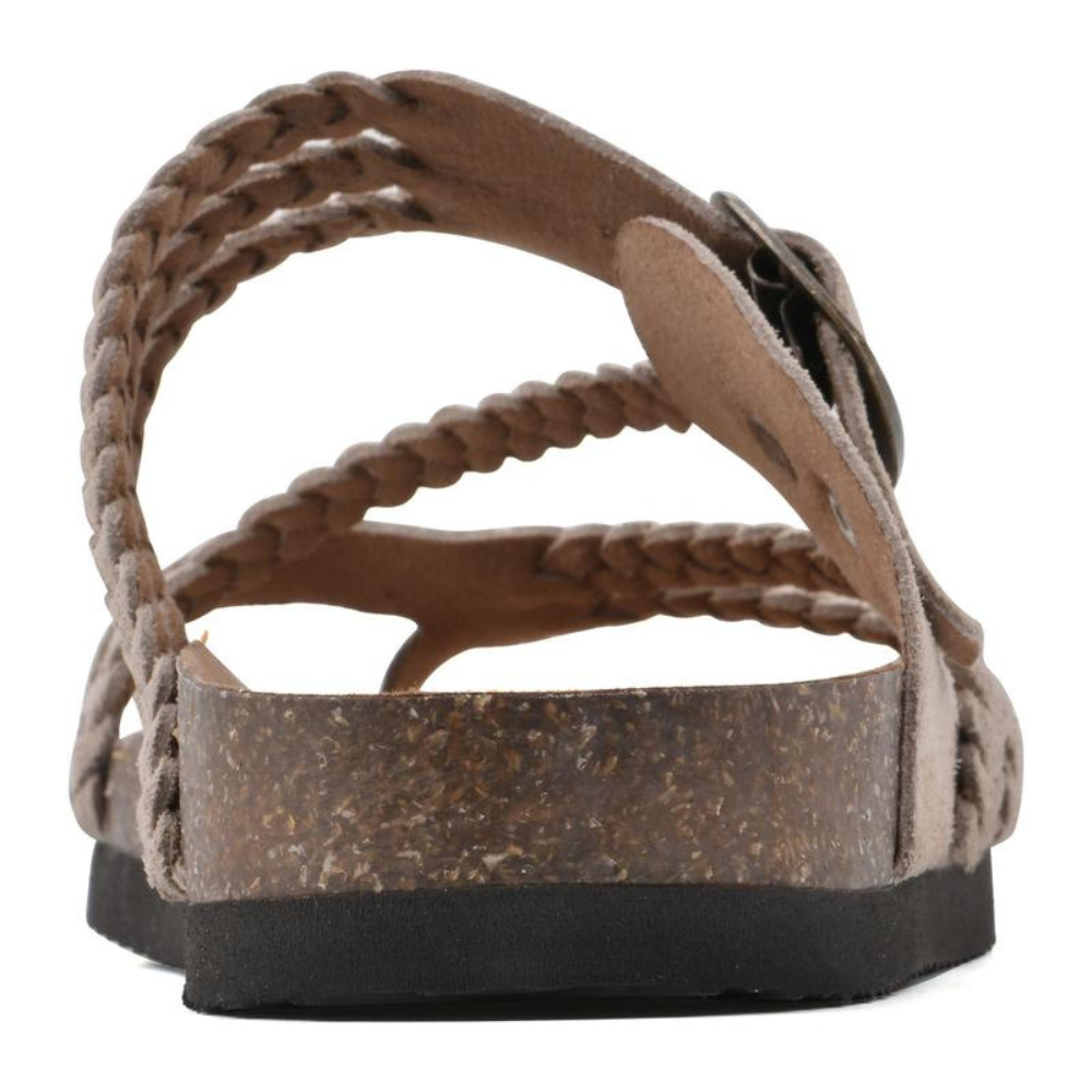 Elegante Damen Sommer Sandalen, flach, mit Komfort-Fussbett und individuellen Riemen-Anpassungen.