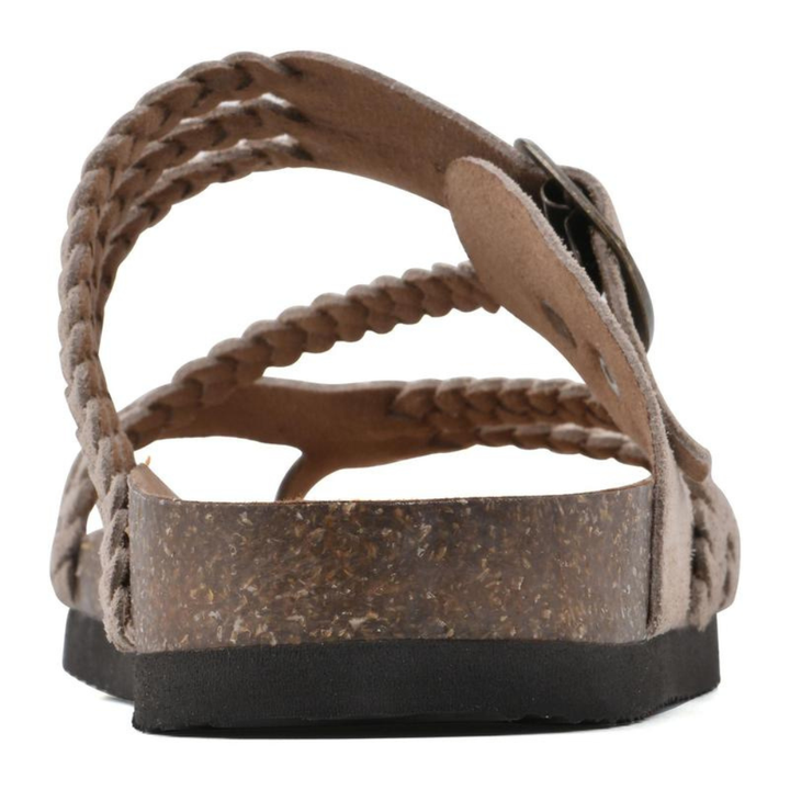 Elegante Damen Sommer Sandalen, flach, mit Komfort-Fussbett und individuellen Riemen-Anpassungen.
