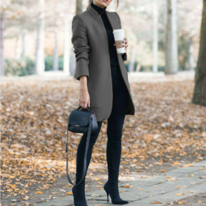 Reginel Damen Wintermantel. Eleganz & Wärme für kalte Tage. Stehkragen, Knopfverschluss, stilvolle Mode.
