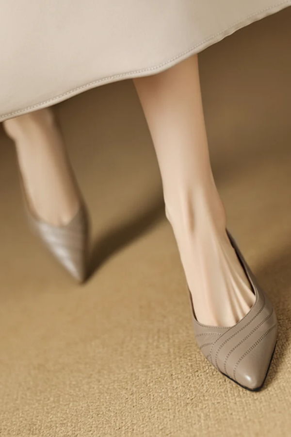 Frontansicht der eleganten Damen Pumps mit spitzem Absatz, vielseitige Slip-On Schuhe für jeden Anlass.