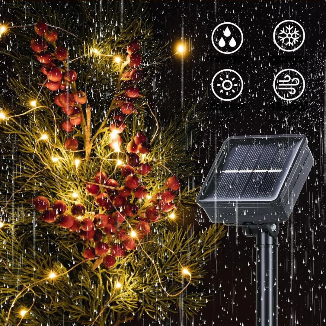 Vielseitige 30m Solar Lichterkette mit 8 Modi, LED Gartenbeleuchtung für Terrassen & festliche Dekoration.
