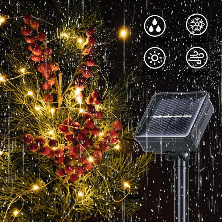 Vielseitige 30m Solar Lichterkette mit 8 Modi, LED Gartenbeleuchtung für Terrassen & festliche Dekoration.
