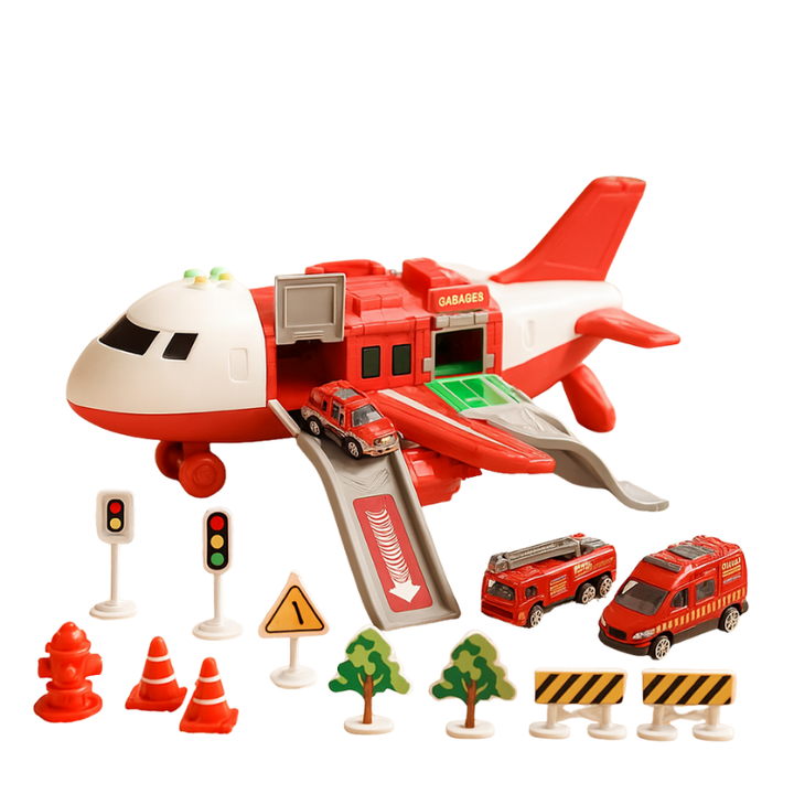 Buntes Kinder Flugzeug & Fahrzeug Spielset für spannende Abenteuer; fördert Motorik und kreatives Spiel.