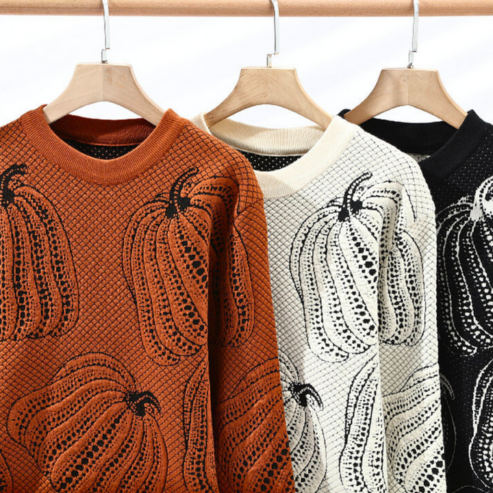 Weicher & bequemer Herren-Strickpullover mit Kürbis-Design. Hält warm; perfekt für die kalte Jahreszeit.