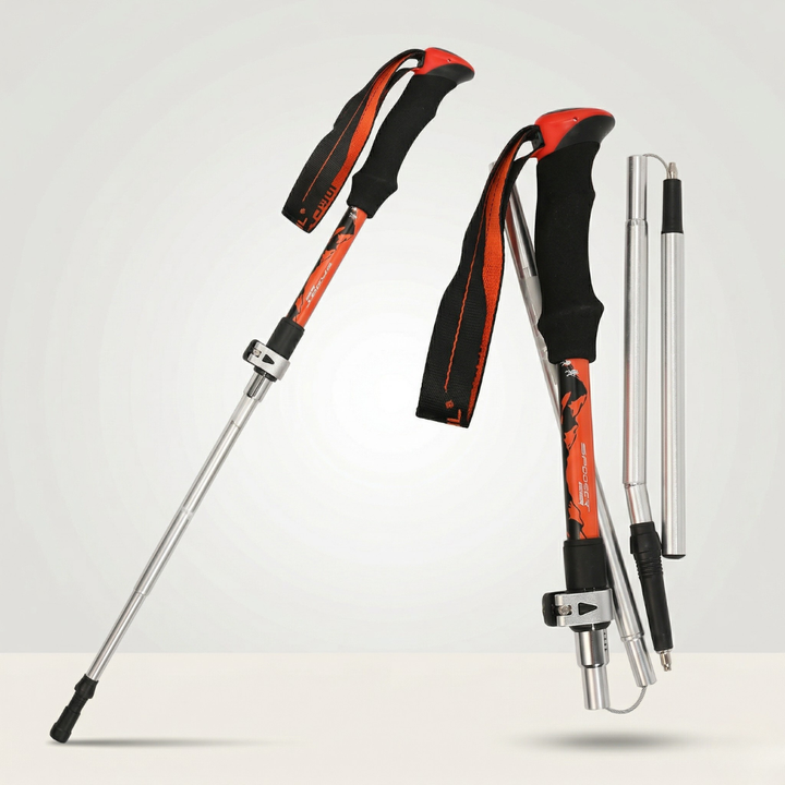 Ergonomische, faltbare Trekkingstöcke aus Aluminium für optimalen Halt beim Nordic Walking.