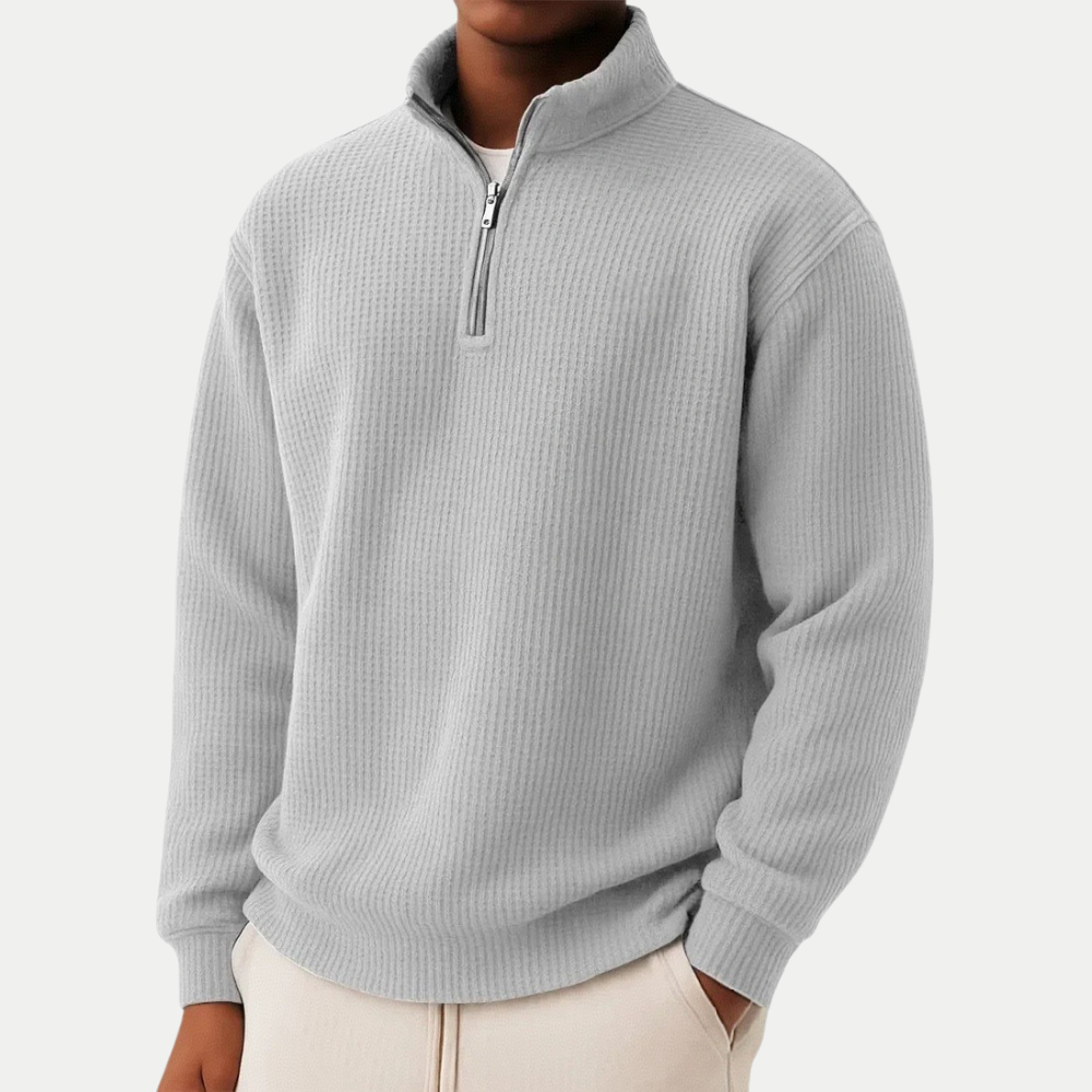 Stylischer Herren Stehkragen Pullover mit Reißverschluss, ein vielseitiges Langarm-Oberteil für moderne Looks.