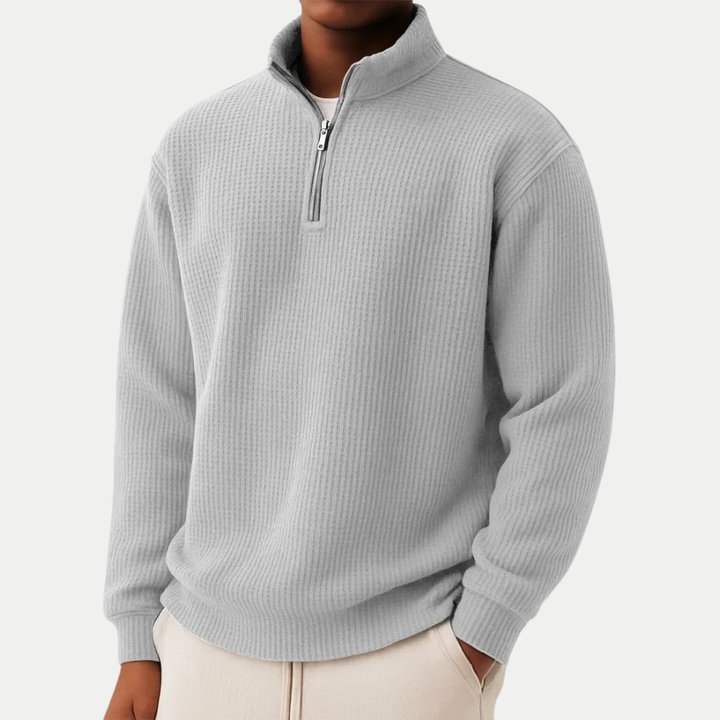 Stylischer Herren Stehkragen Pullover mit Reißverschluss, ein vielseitiges Langarm-Oberteil für moderne Looks.