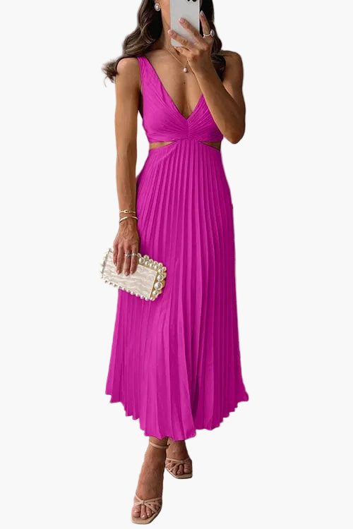 Vielseitiges Damen Midikleid, plissiert und elegant, ideal als Sommerkleid oder festliches Freizeitkleid.