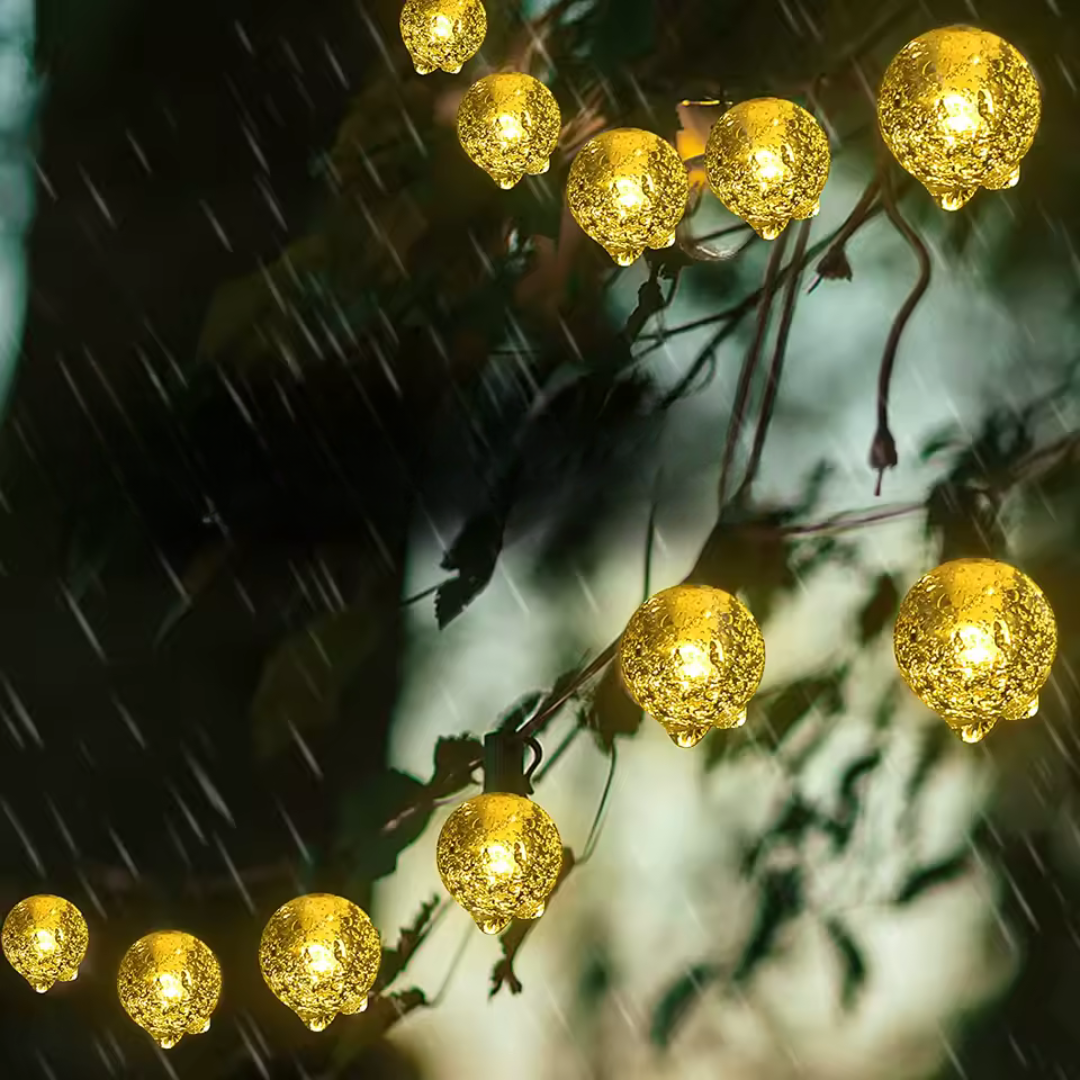 Vielseitige Solar-LED-Kristall-Lichterkette. Ideal als stimmungsvolle Garten Deko, Camping Licht & Außenbeleuchtung.