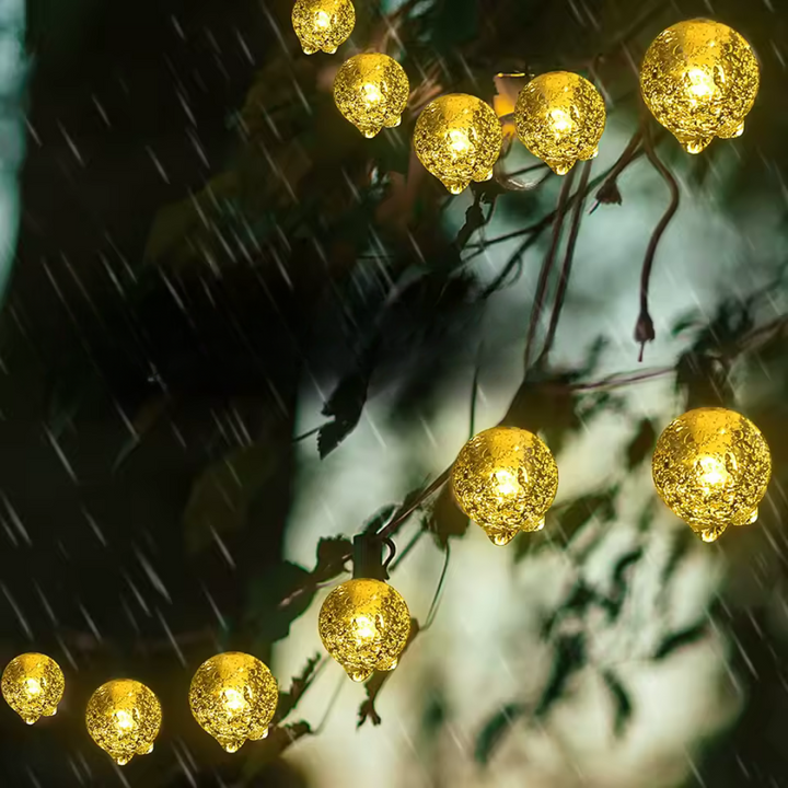 Vielseitige Solar-LED-Kristall-Lichterkette. Ideal als stimmungsvolle Garten Deko, Camping Licht & Außenbeleuchtung.