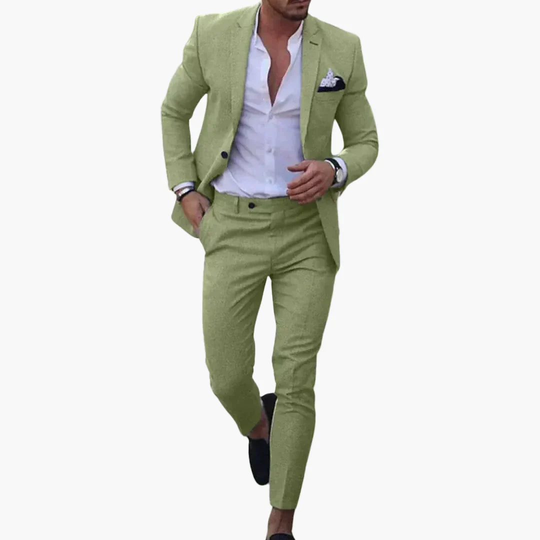 Sommerlicher Herrenanzug Slim Fit. Dieser Zweiteiler ist der perfekte Business-Anzug & Hochzeitsanzug für Männer.
