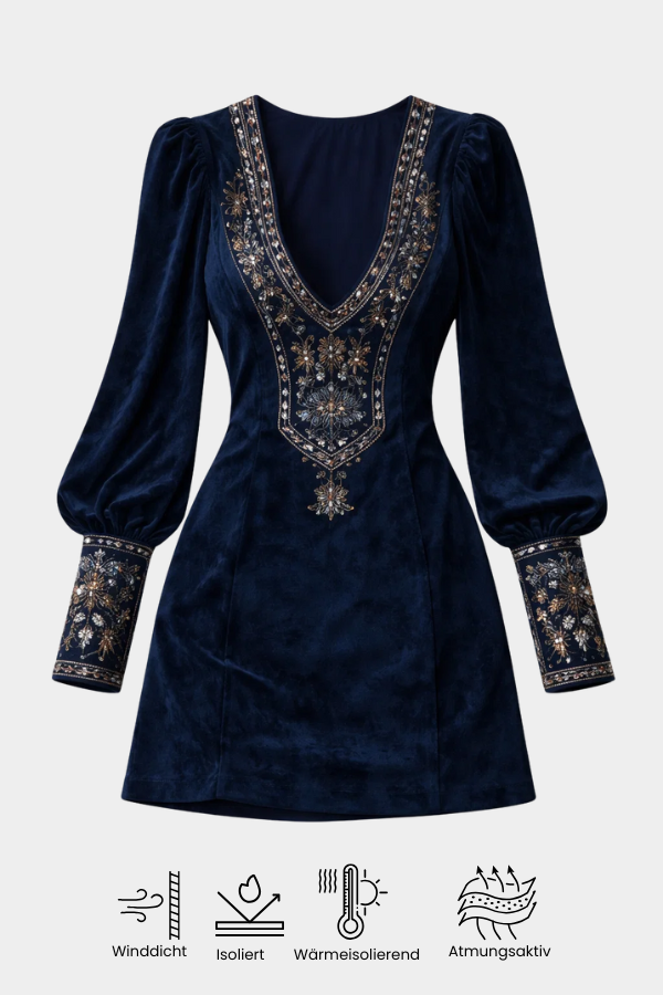 Braunes, elegantes Damen Minikleid, kurzärmlig, mit wunderschöner Stickerei. Modisch und bequem für den Alltag.