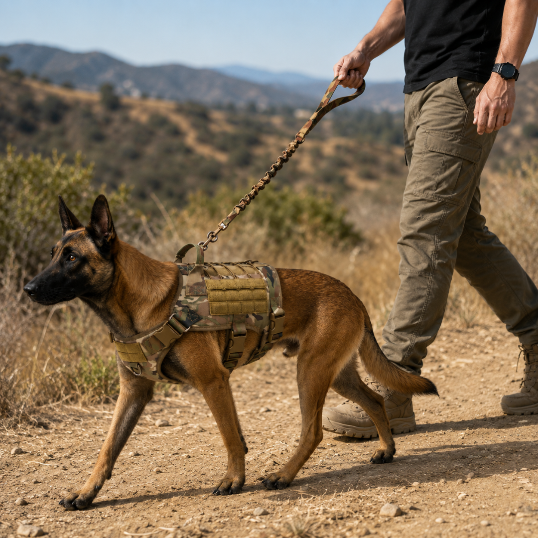 Taktisches Hundegeschirr Set in Schwarz mit passender Leine für maximale Kontrolle & Komfort bei Hundetraining & Outdoor.